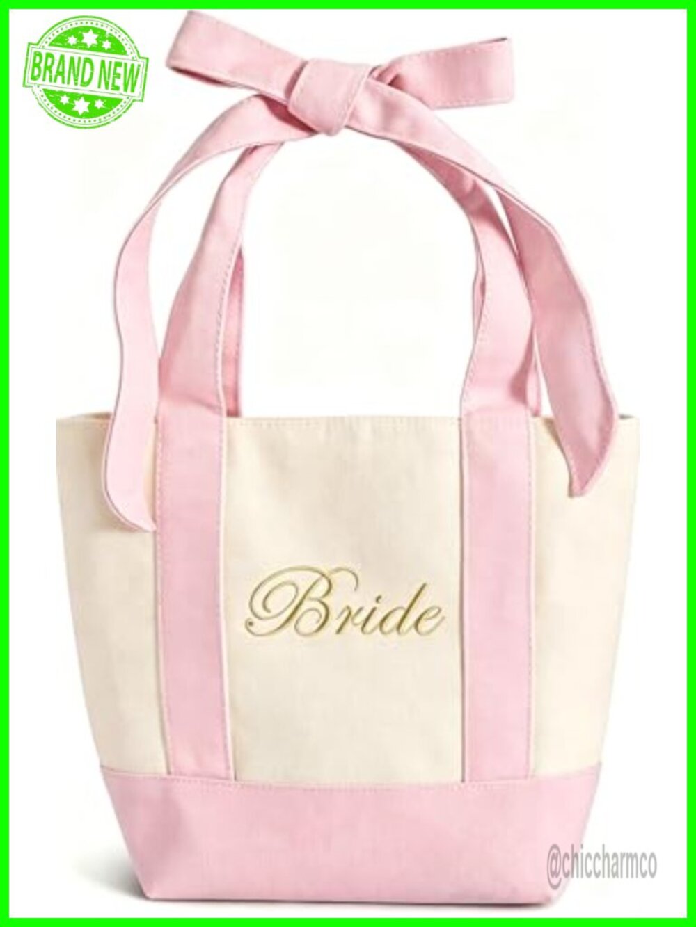 Embroidered Bride Canvas Tote Bag with Removable Bow Mini 10x13